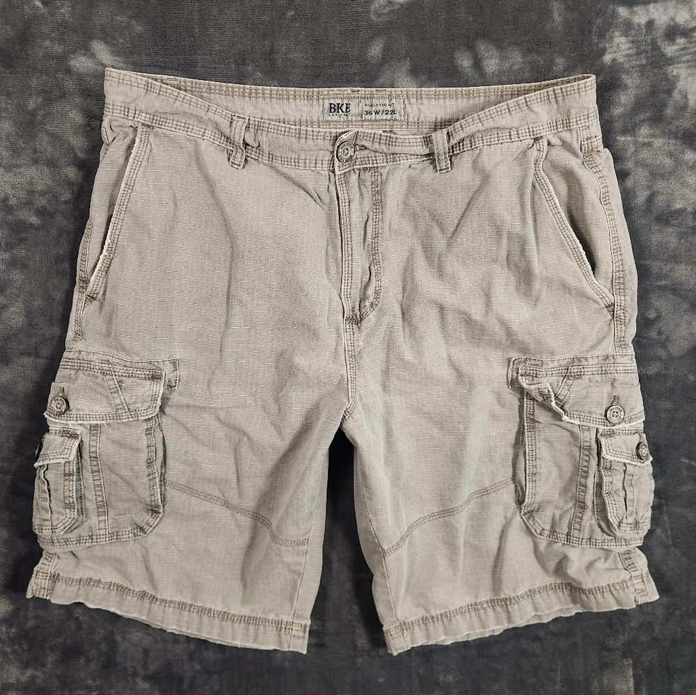 BKE Athletic Fit Cargo Shorts Gray Ripstop Size 36 With 10" Inseam